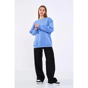 Mavi Kadın Pamuklu Oversize Basic Bisiklet Yaka Sweatshirt