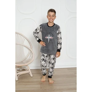 Erkek Çocuk Desenli Kışlık Welsoft Polar Pijama Takımı 15D-1827