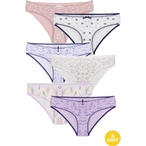 Kadın Çiçek Desenli Rahat ve Esnek Likralı Penye Külot 6'lı Paket