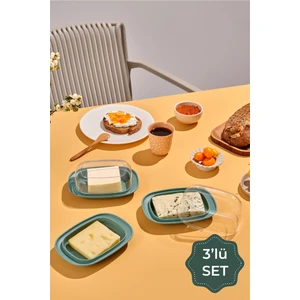 3lü Şeffaf Kapaklı Kahvaltılık Saklama Kabı Mint