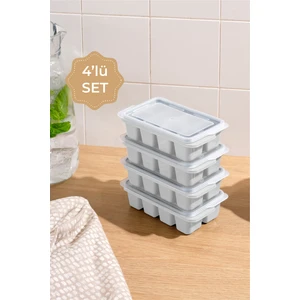 4lü Şeffaf Kapaklı Buz Kalıbı 8 Bölmeli Beyaz