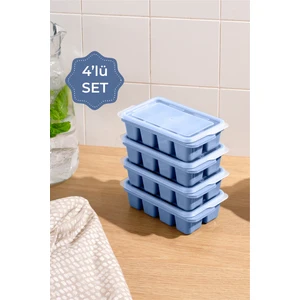 4lü Şeffaf Kapaklı Buz Kalıbı 8 Bölmeli Mavi