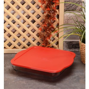 59024 Borcam Kırmızı Kapaklı Kare Tepsi 3200CC - 28X28CM