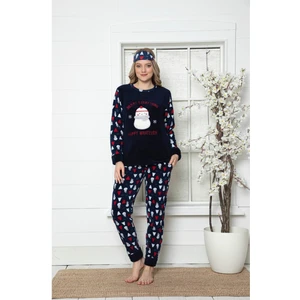 Kadın Yeniyıl Desenli Lacivert Kışlık Polar Pijama Takımı 9F-20002-1