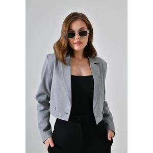 Gri Kruvaze Crop Blazer Ceket
