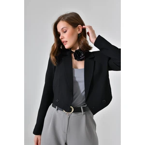 Siyah Kruvaze Crop Blazer Ceket