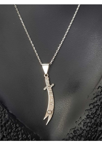3 cm Uzunluk Zülfikar Kılıcı Hz. Ali Silüeti V Yazılı 925 Ayar Gümüş Sevgiliye,anneye,arkadaşa Kolye modelleri