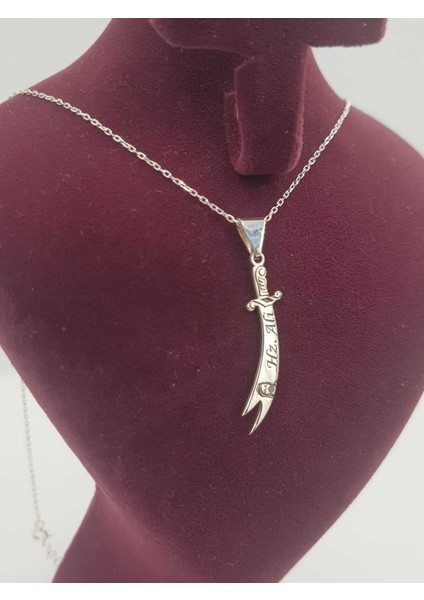 3 cm Uzunluk Zülfikar Kılıcı Hz. Ali Silüeti V Yazılı 925 Ayar Gümüş Sevgiliye,anneye,arkadaşa Kolye indirimleri