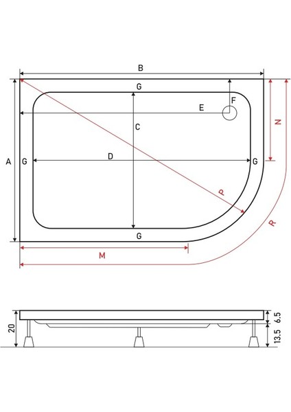 Oval Asimetrik Duş Teknesi (Panelli) 70*100