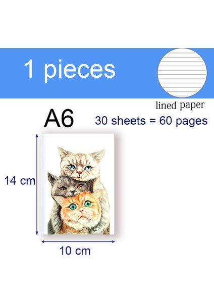 17 A6 A6 Defter Cep Boyutu - Fil Zürafa Zebra Aslan Panda Capybara Tembellik Unicorn Kedi Kawai Sevimli Not Defteri Yazma Notu Için (Yurt Dışından)