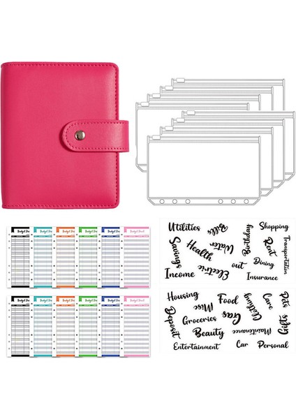 Gül Pembesi A7 A7 Bütçe Bağlayıcı Planlayıcısı, 12 Parça Nakit Zarflı, 8 Pcs A7 Bağlayıcı Cepli Renkli Pu Deri Defter Bağlayıcısı (Yurt Dışından)