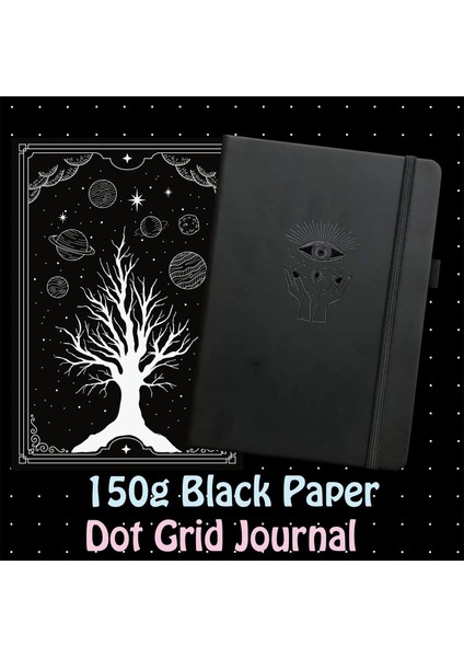 Beyaz 150G Siyah Kağıt 150GSM Siyah Kağıt Mermi Noktalı Defter 160 Sayfa Nokta Izgara Dergisi 5*5mm Beyaz Noktalar (Yurt Dışından)