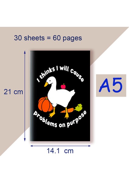 Stil 3 Boş Sayfa A5 Defter Baskı Alıntısı - Barış Hiçbir Zaman Bir Seçenek Olmadı - Sevimli Karikatür Kaz Ördek Oyunu Meme Kawai Funky Not Defteri Not Planlayıcı (Yurt Dışından)