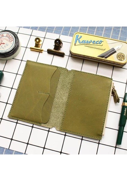 Balmumu Küçük Yeşil Fromthenon Litchi Tahıl Deri Gezginler Dizüstü Kart Çantası Saklama Çantası Midori Gezgin Dizüstü Bilgisayarı Iş Hediye Kırtasiye (Yurt Dışından)