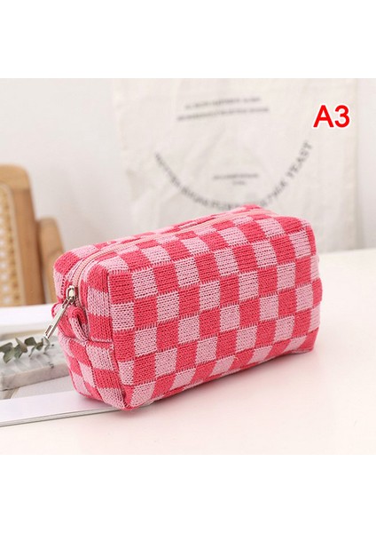 A3 Yenı Ins Dama Tahtası Örme Kalem Kutusu B Kapasiteli Kalem Çantası Fermuar Sabit Organzier Daliy Dudaklar Makyaj Depolama Sabit (Yurt Dışından)