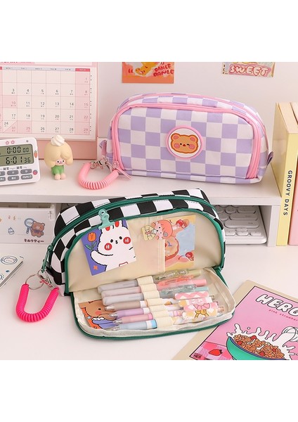 Siyah B Taşınabilir Karikatür Ayı Kalem Kutusu Kalem Ekleme ile Hayvan Sevimli Kalem Çantası Okul Öğrenci Kırtasiye Saklama Çantası Tuval Kız Çanta (Yurt Dışından) indirimleri