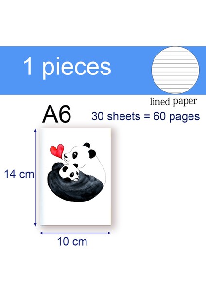 Stil 3 A6 A6 Dizüstü Bilgisayar Cep Boyutu - Fil Zürafa Zebra Aslan Panda Capybara Tembellik Unicorn Kedi Kawai Sevimli Not Defteri Not Yazmak Için (Yurt Dışından)