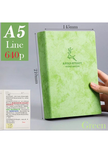 A5 Yeşil Çizgi Süper Kalın Boş Kitap, 80GSM, 320 Sayfa Deri Eskiz Defteri A5 Günlük Defter Günlük Iş Ofis Çalışması Not Defteri Kırtasiye Hediye (Yurt Dışından)