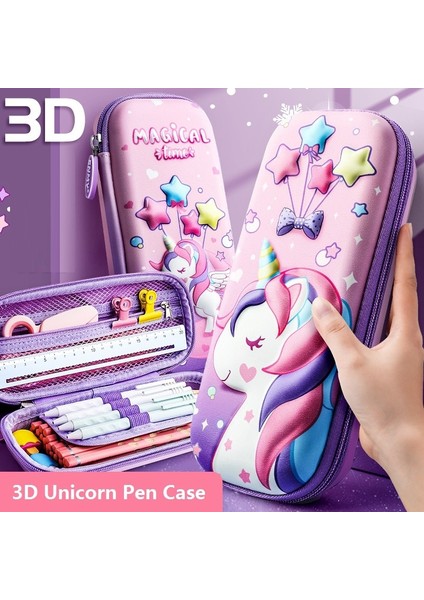Tek Boynuzlu At Büyük Pembe Unicorn Kalem Kutusu Eva 3D Kalem Kutusu Kırtasiye Organizatör Okul Malzemeleri Kawaii Cetvel Silgi Tutucu Hediye Kese Ins Depolama (Yurt Dışından)
