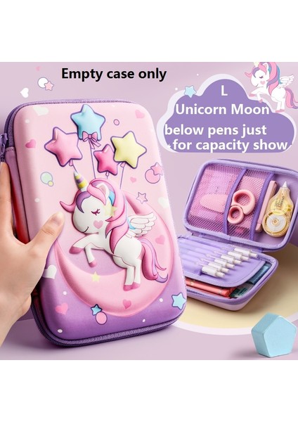 Tek Boynuzlu At Büyük Pembe Unicorn Kalem Kutusu Eva 3D Kalem Kutusu Kırtasiye Organizatör Okul Malzemeleri Kawaii Cetvel Silgi Tutucu Hediye Kese Ins Depolama (Yurt Dışından)