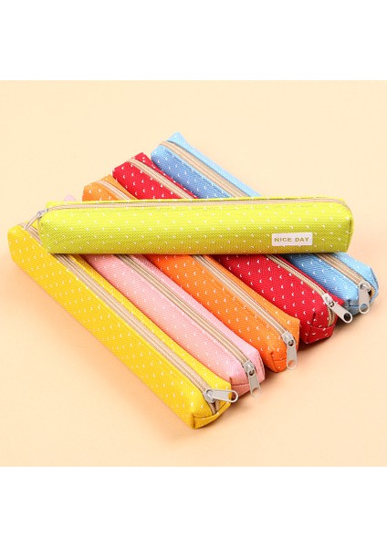 Turuncu 1pc Kawaii Mini Renkli Nokta Deseni Öğrenciler Çocuk Kanvas Kalem Çantası Fermuarlı Kalem Kutusu (Yurt Dışından) indirimleri
