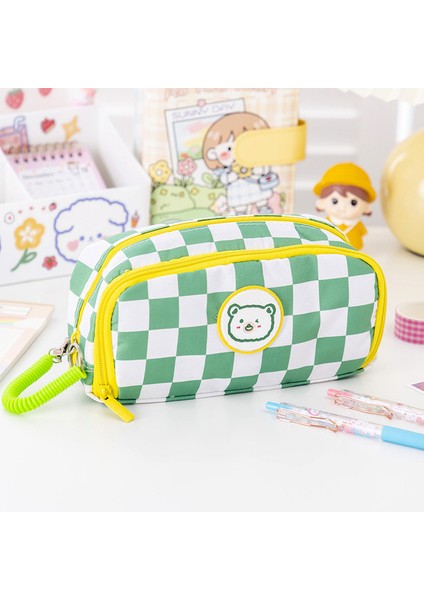 Yeşil C Taşınabilir Karikatür Ayı Kalem Kutusu Kalem Ekleme ile Hayvan Sevimli Kalem Çantası Okul Öğrenci Kırtasiye Saklama Çantası Tuval Kız Çanta (Yurt Dışından)