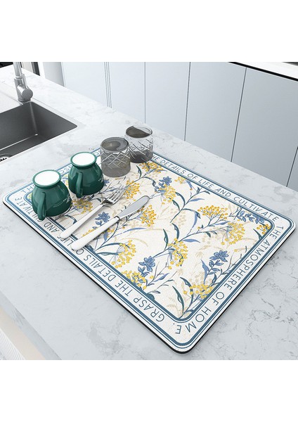 Mavi 60X50 cm Süper Emici Kaymaz Kahve Tabağı Büyük Mutfak Emici Drenaj Mat Kurutma Mat Hızlı Kuru Banyo Drenaj Pedi (Yurt Dışından)