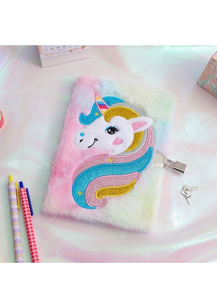 Çok Renkli Diğer Karikatür Unicorn Sevimli Peluş Defter Kilitli Gizli Defter Çocuklar ve Kızlar Için Uygun Hediye Günlüğü Gündem Planlayıcısı Organize (Yurt Dışından)