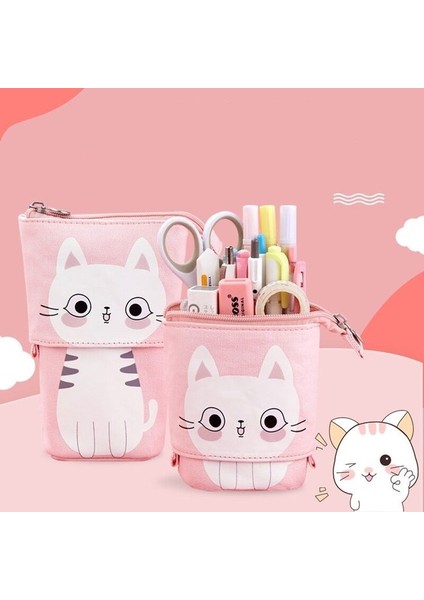 A11 Yaratıcı Geri Çekilebilir Kawaii Kedi Kalem Kutusu Okul Kırtasiye Çantası Kalem Kutuları Tuval Büyük Sevimli Kalem Tutucu Çocuklar Için Hediyeler Kalem Çantası (Yurt Dışından)