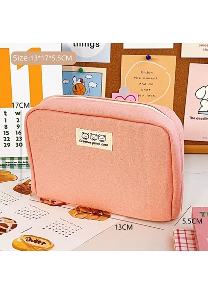Pembe Ins Kalem Çantası Sevimli Karikatür Ayı Kalem Çantası Canva Yüksek Kapasiteli Kırtasiye Saklama Çantası Çok Fonksiyonlu Karalama Defteri Alet Düzenleyici (Yurt Dışından)