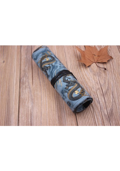 4 Delik Mavi Ejderha Oryantal Janpan Çin Tarzı Kalem Sarma Kese Pamuk Roll Up Kalem Organizatör Seyahat Kalem Kılıfı Sanatçılar Için Öğrenci (Yurt Dışından)