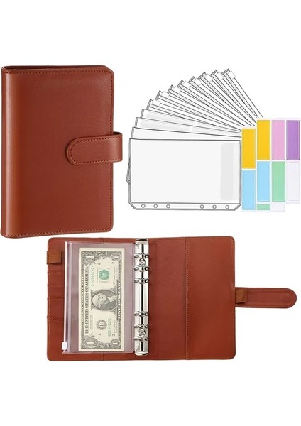 Kahverengi A6 A5 A6 Pu Deri Bağlayıcı Bütçe Planlayıcısı Nakit Zarf Cüzdan Sistemi Bütçe Zarfları ile Bağlayıcı Cepler Bütçeleme Için (Yurt Dışından)