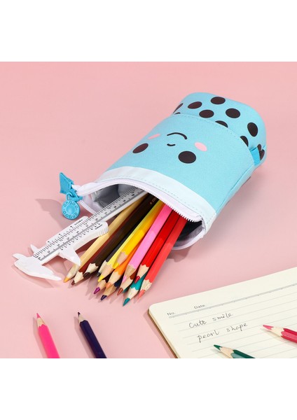 KAHVE-13X23CM Boba Milktea Kalem Kalem Teleskopik Tutucu Kırtasiye Çantası, Kawaii Gülümseme Yüzlü Stand-Up Trafo Çantası Siyah Nokta Organizatör (Yurt Dışından) modelleri