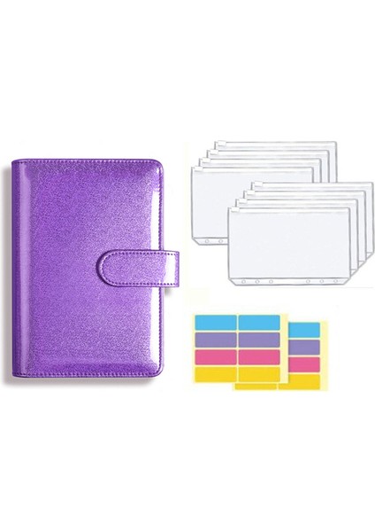Glitter Pruple A5 A5 A6 Pu Deri Bağlayıcı Bütçe Planlayıcısı Nakit Zarf Cüzdan Sistemi Bütçe Zarfları ile Bağlayıcı Cepler Bütçeleme Için (Yurt Dışından)