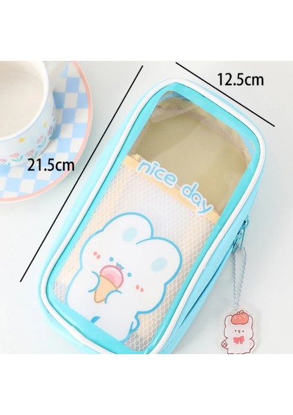 Tavşan Kawaii Kırtasiye Kalem Kutusu Kızlar Için Şeffaf Okul Kalem Kutuları Trousse Scolaire Kız Okul Seti Sevimli Kore Kırtasiye (Yurt Dışından)
