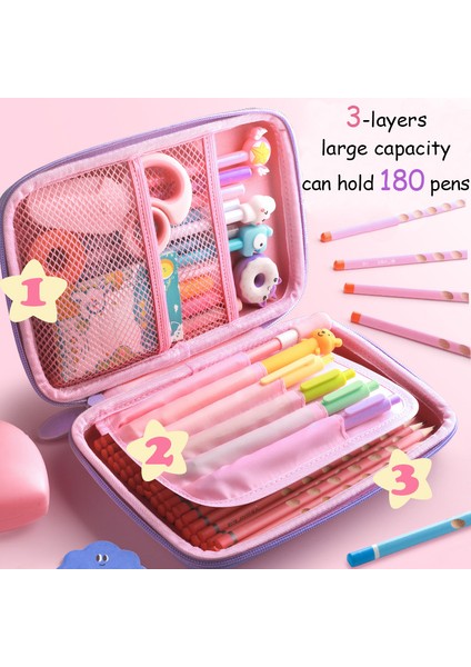 Ay Unicorn-Çift 2 Katmanlı Kalem Kutusu 3D Eva Kawaii Karikatür Büyük Kapasiteli Su Geçirmez Kapak Okul Kalem Çantası Okul Malzemeleri Kırtasiye Hediye Kutusu (Yurt Dışından) indirimleri