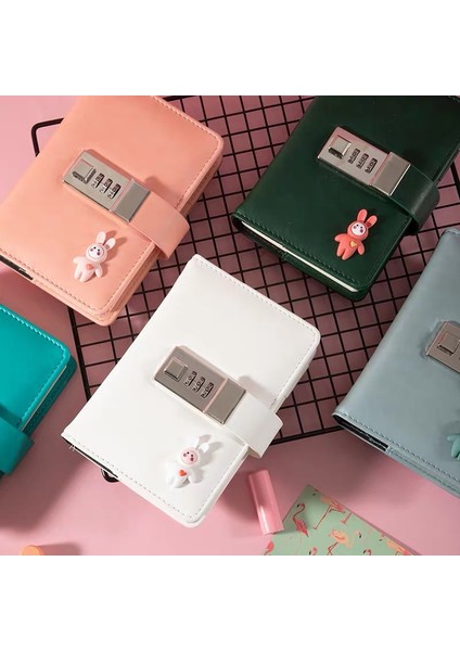 A7 5 Şifre Dizüstü Kawaii 180 Sayfalık Kişisel Günlük Kilit Kodu ile Kalın Düz Renk Not Defteri Ofis Toplantı Taşınabilir Kod Defteri Hediye (Yurt Dışından)