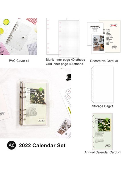A6 2022 Seti 2023 Takvim Ins Rüzgar Şeffaf Pvc Gevşek Yaprak Kitap Defter Kabuk A5 A6 A7 Gevşek Yaprak Defter Dergisi Seti (Yurt Dışından)
