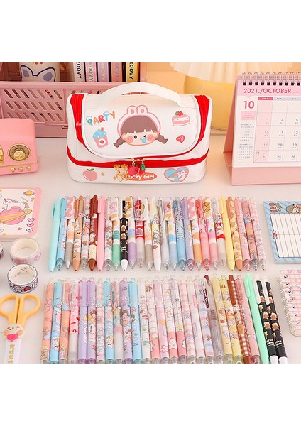 Set Yeni Kawaii Kalem Çantası Kalem Kutuları 2 Katmanlı Yüksek Kapasiteli Kalem Çantası Ücretsiz 1 Adet Kendi Başına Yap Çıkartma Okul Kırtasiye Kız Hediye (Yurt Dışından)