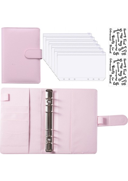 Pembe ve Çıkartma Yeni Pu Deri A6 Bağlayıcı Bütçe Planlayıcısı Dizüstü Nakit Zarf Organizatör Sistemi Temizle Fermuarlı Cepler Gider Bütçe Sayfaları (Yurt Dışından)