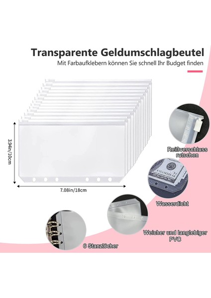 Pembe ve Çıkartma Yeni Pu Deri A6 Bağlayıcı Bütçe Planlayıcısı Dizüstü Nakit Zarf Organizatör Sistemi Temizle Fermuarlı Cepler Gider Bütçe Sayfaları (Yurt Dışından) fırsatları