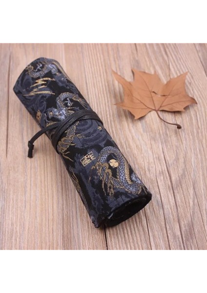 10 Delik Blackdragon Oryantal Janpan Çin Tarzı Kalem Sarma Kılıfı Pamuk Roll Up Kalem Organizatör Seyahat Kalem Kılıfı Sanatçılar Için Öğrenci (Yurt Dışından)