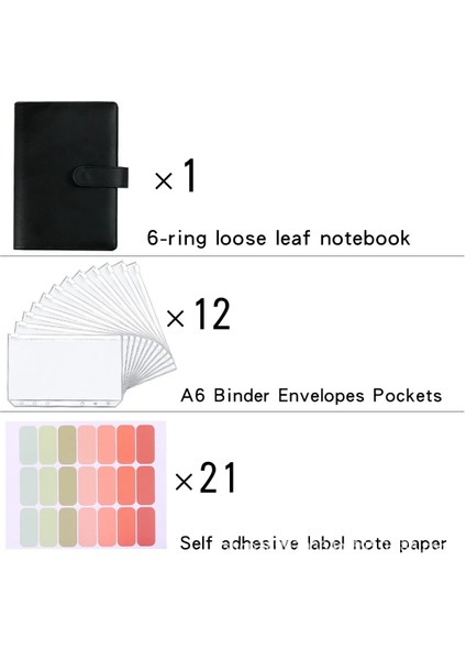 Siyah A6 Yeni A5 A6 Bütçe Bağlayıcı Planlayıcısı, 12 Parça Nakit Zarflı, 12 Pcs A6 Bağlayıcı Cepli Renkli Pu Deri Defter Bağlayıcı (Yurt Dışından) indirimleri