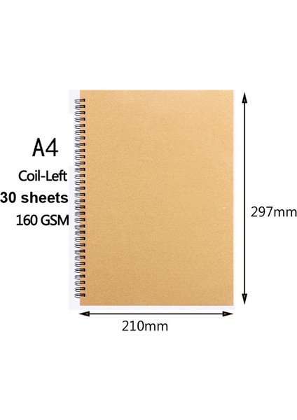 A4 Sol A3/A4/8K/A5/16K Kraft Kağıt Eskiz Defteri Spiral Sanat Dizüstü Boş Sayfalar 160GSM Ciltli Okul Malzemeleri Kalem Çizim Not Defteri (Yurt Dışından)