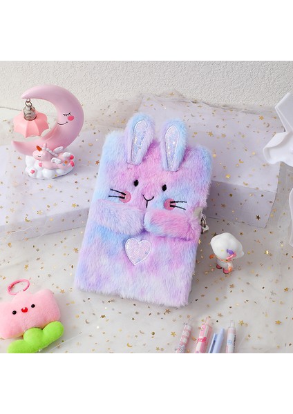 Mor 2023 Yeni Karikatür Çocuk Peluş Dizüstü Coloeful Unicorn Günlük Defteri Noot Kitaplar Kilitli Öğrenci Tavşan Hediye El Defter (Yurt Dışından)