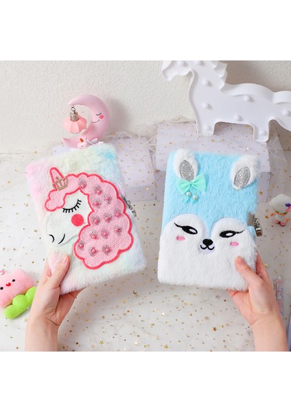 Mor 2023 Yeni Karikatür Çocuk Peluş Dizüstü Coloeful Unicorn Günlük Defteri Noot Kitaplar Kilitli Öğrenci Tavşan Hediye El Defter (Yurt Dışından) indirimleri