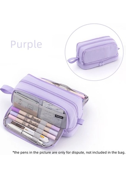 Mor Angoo 4 Bölüm Kalem Çantası Kalem Kutusu Çift Taraflı Açık Kolay Saplı Depolama Kılıfı Kırtasiye Okul Öğrenci A7121 (Yurt Dışından)