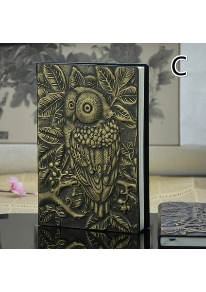 C 3D Vintage Kabartmalı Deri Baykuş Baskı Seyahat Günlüğü A5-Notebook Hediyeler Not Defteri 1 Adet Not Defteri (Yurt Dışından)