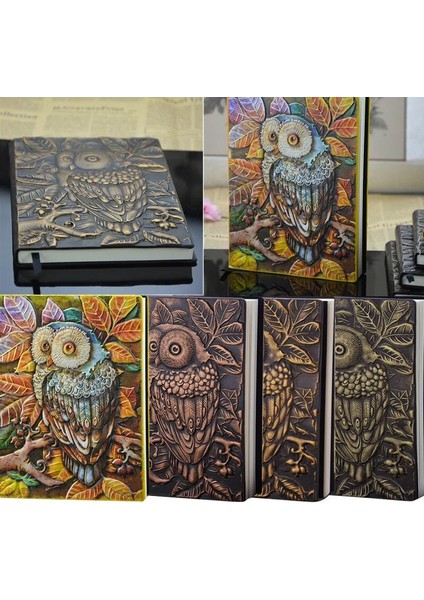C 3D Vintage Kabartmalı Deri Baykuş Baskı Seyahat Günlüğü A5-Notebook Hediyeler Not Defteri 1 Adet Not Defteri (Yurt Dışından) fiyatları