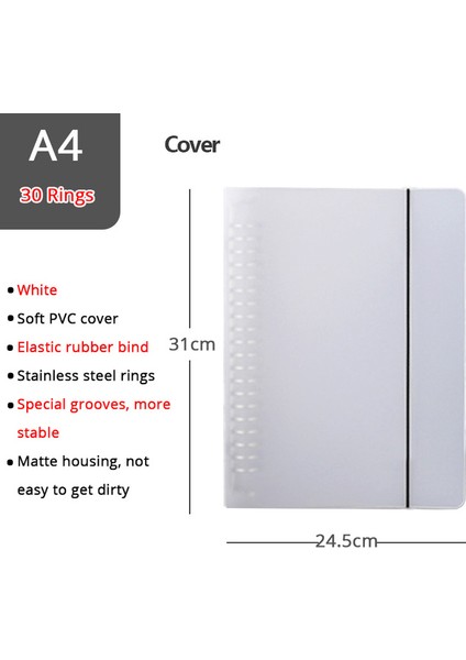 Beyaz Kapak A4 Gevşek Yaprak Defter 60 Sayfa A5/b5/a4 Pvc Kapak Bağlayıcı Noktalı/çizgili/boş/ızgara Doldurulabilir Ofis Okul Malzemeleri Kırtasiye (Yurt Dışından)